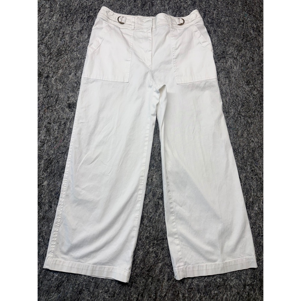 White House Black Market‎ Wide Leg White Utility Pants D-Ring Waist Size 4